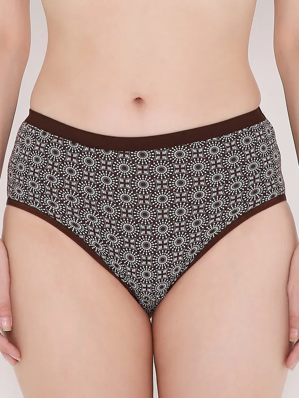 Dark_Brown_Assorted_Mid_Waist_Printed_Bikini_Panty_For_Women