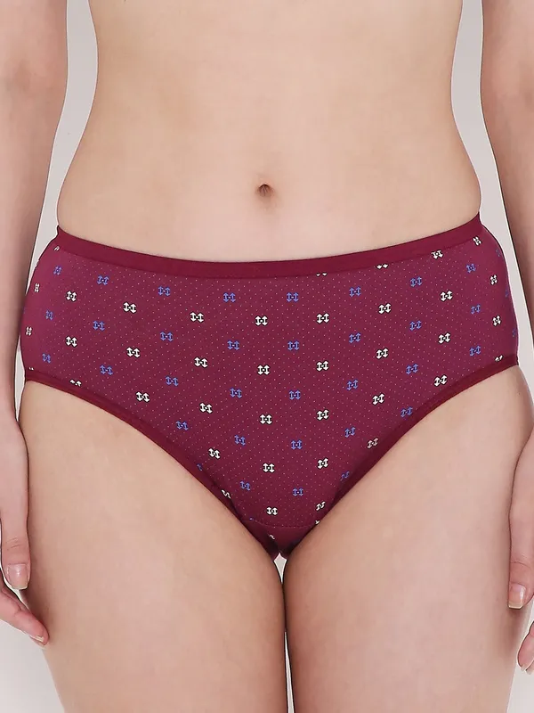 Maroon_Assorted_Mid_Waist_Printed_Bikini_Panty_For_Women