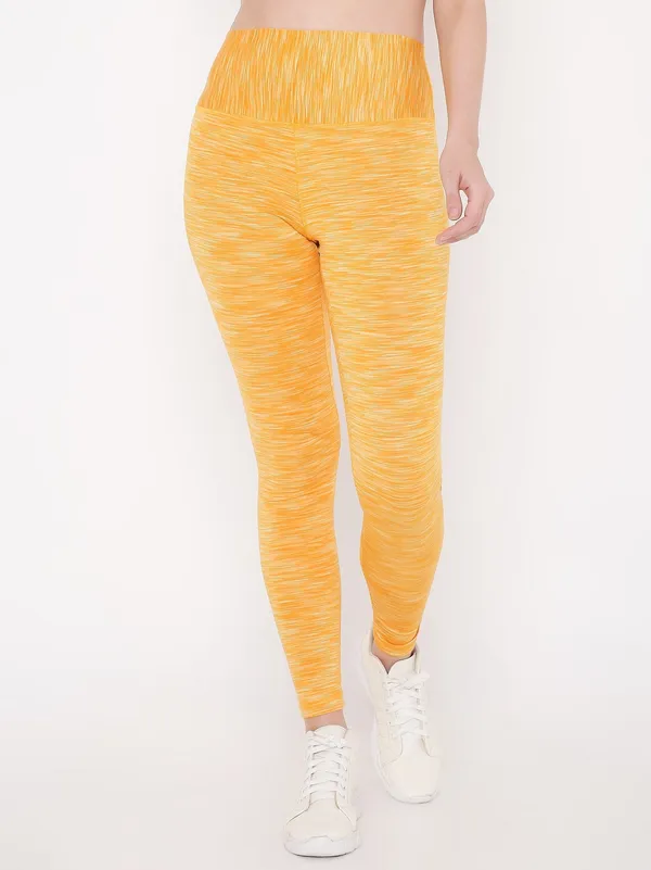 Melange_Yellow_Ankle_Length_Self_Design_Sports_Leggings_For_Women