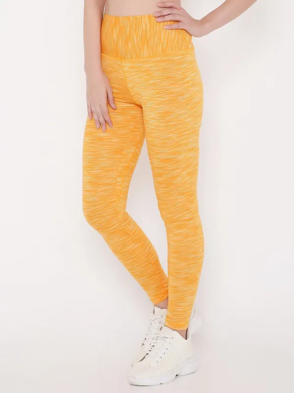 Melange_Yellow_Ankle_Length_Self_Design_Sports_Leggings_For_Women