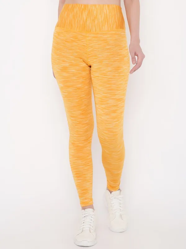 Melange_Yellow_Ankle_Length_Self_Design_Sports_Leggings_For_Women