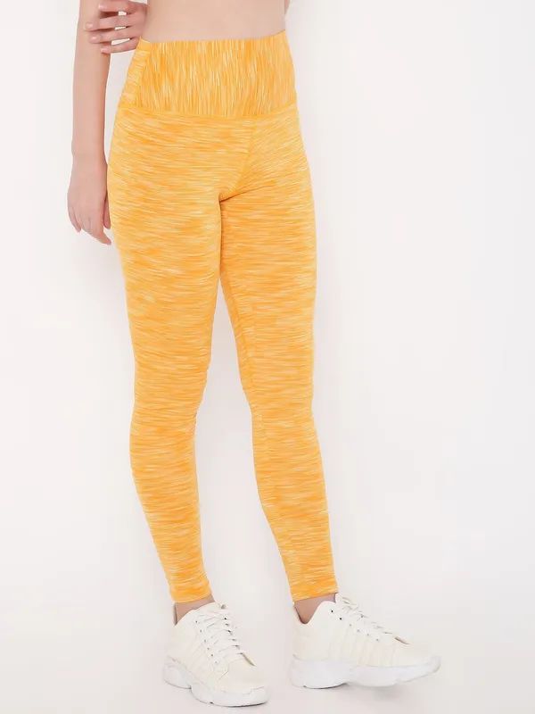 Melange_Yellow_Ankle_Length_Self_Design_Sports_Leggings_For_Women