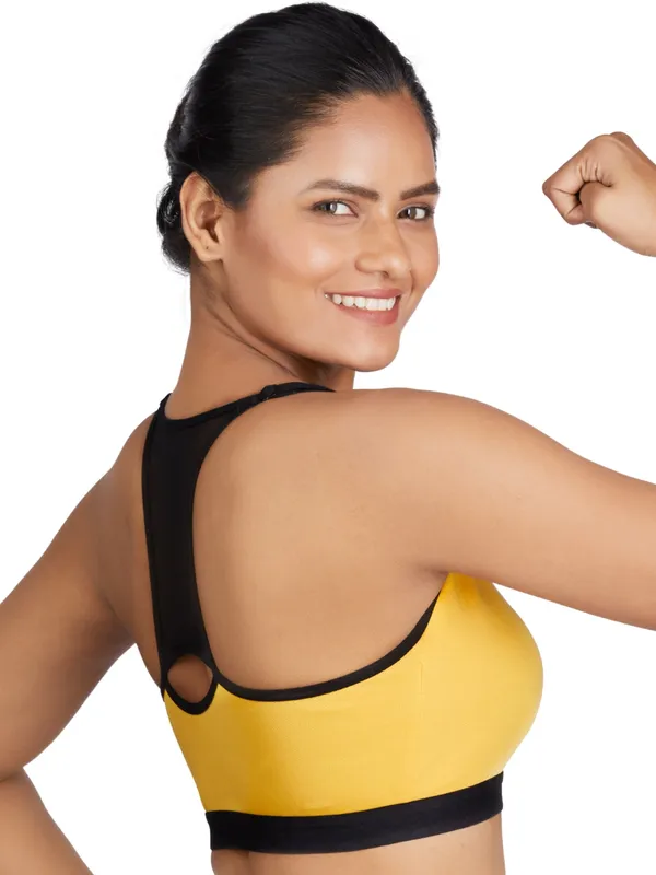 Yellow_Nylon_Padded_Sport_Bra_For_Women