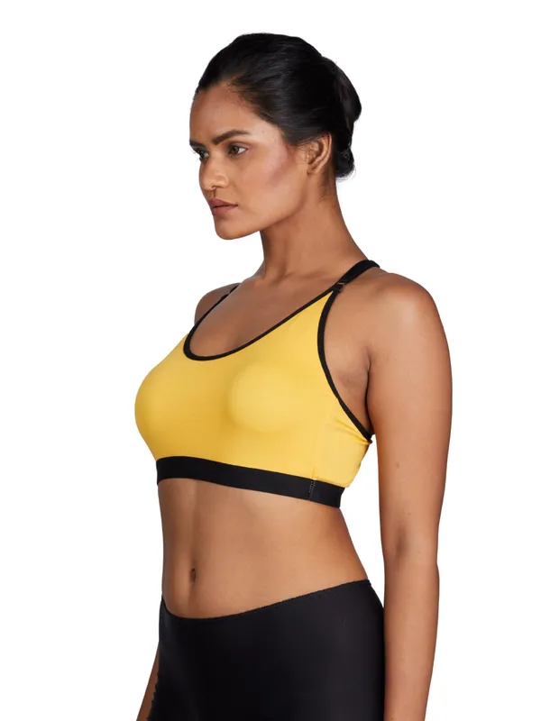 Yellow_Nylon_Padded_Sport_Bra_For_Women