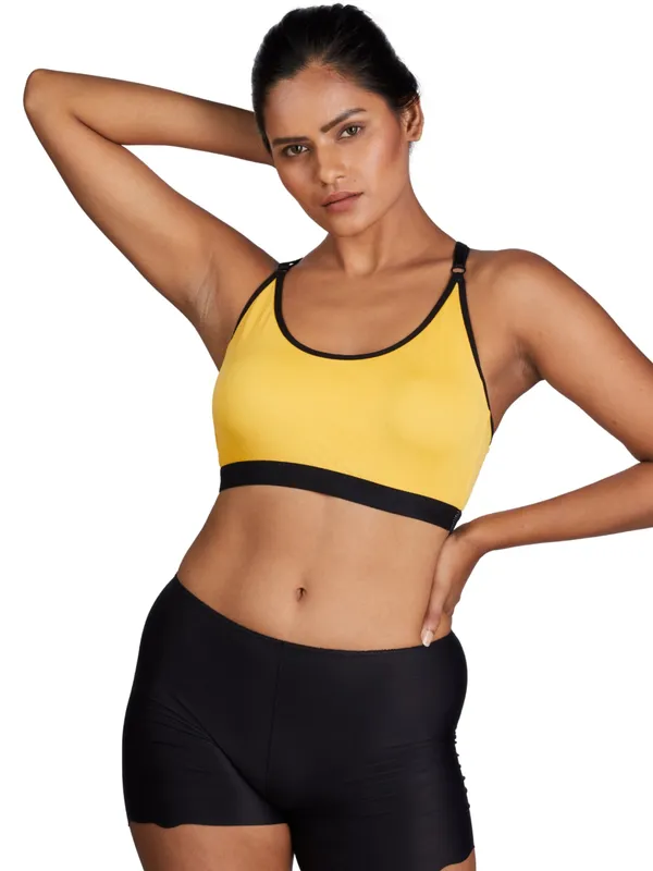 Yellow_Nylon_Padded_Sport_Bra_For_Women