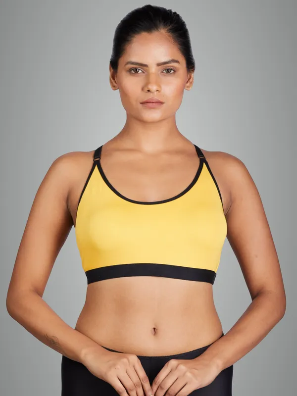 Yellow_Nylon_Padded_Sport_Bra_For_Women