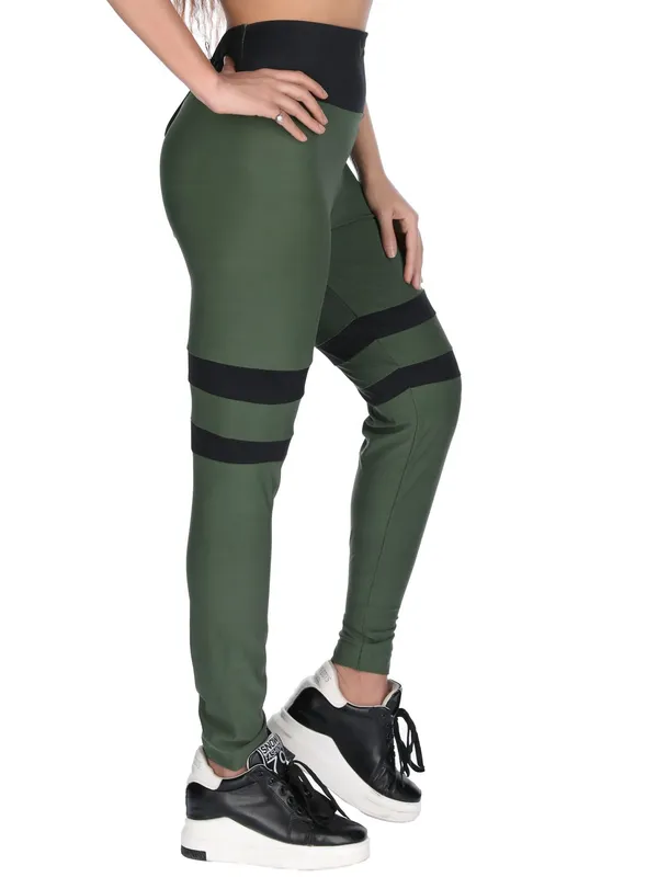 Military_Green_&_Black_Army_Sports_Gym_Leggings_For_Women