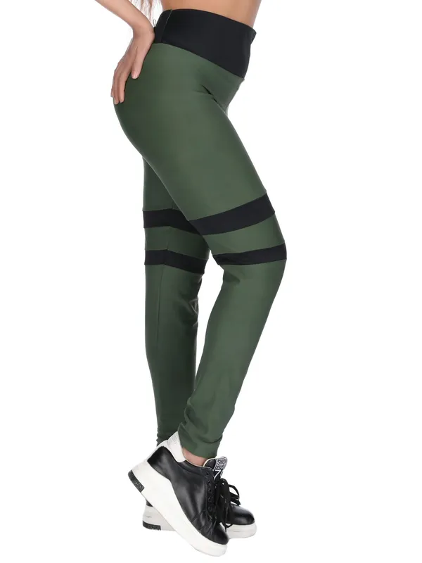 Military_Green_&_Black_Army_Sports_Gym_Leggings_For_Women