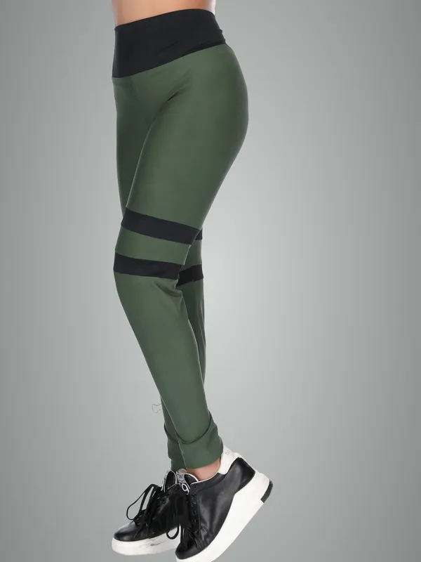 Military_Green_&_Black_Army_Sports_Gym_Leggings_For_Women