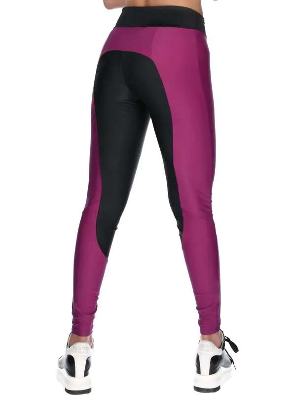 Wine_&_Black_Nylon_Sports_Gym_Leggings_For_Women