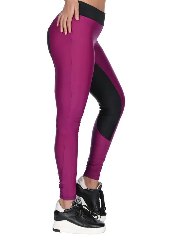 Wine_&_Black_Nylon_Sports_Gym_Leggings_For_Women