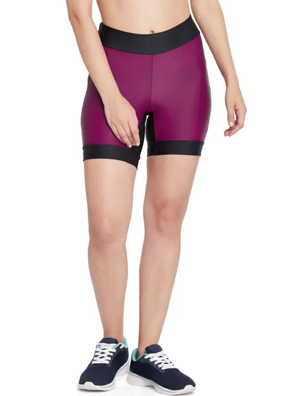 Wine_&_Black_Nylon_Sports_Gym_Shorts_For_Women