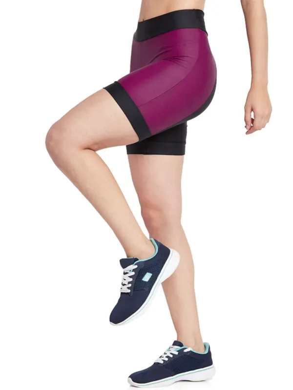 Wine_&_Black_Nylon_Sports_Gym_Shorts_For_Women
