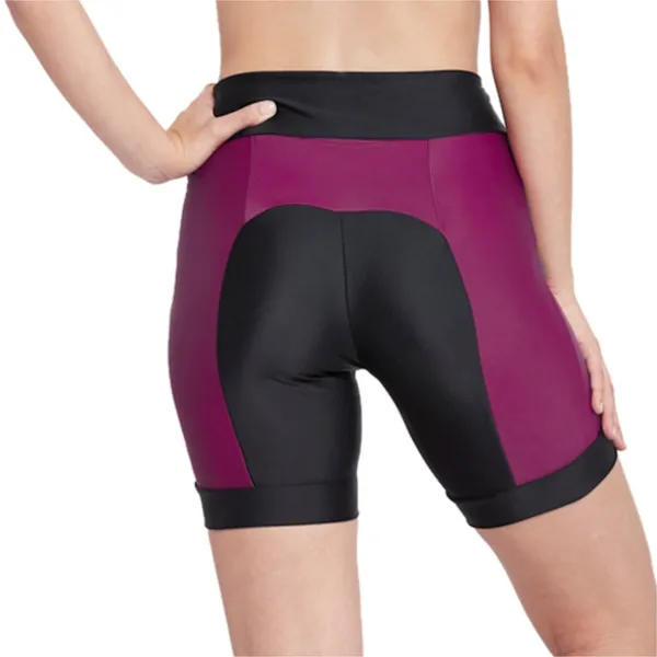 Wine_&_Black_Nylon_Sports_Gym_Shorts_For_Women