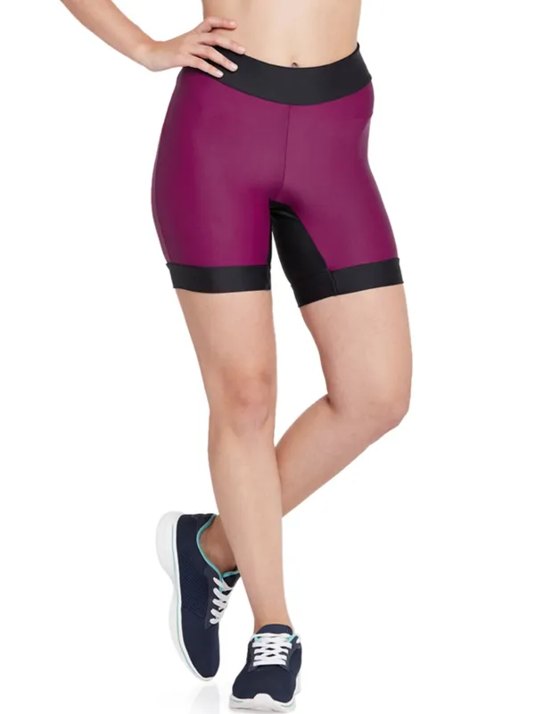 Wine_&_Black_Nylon_Sports_Gym_Shorts_For_Women