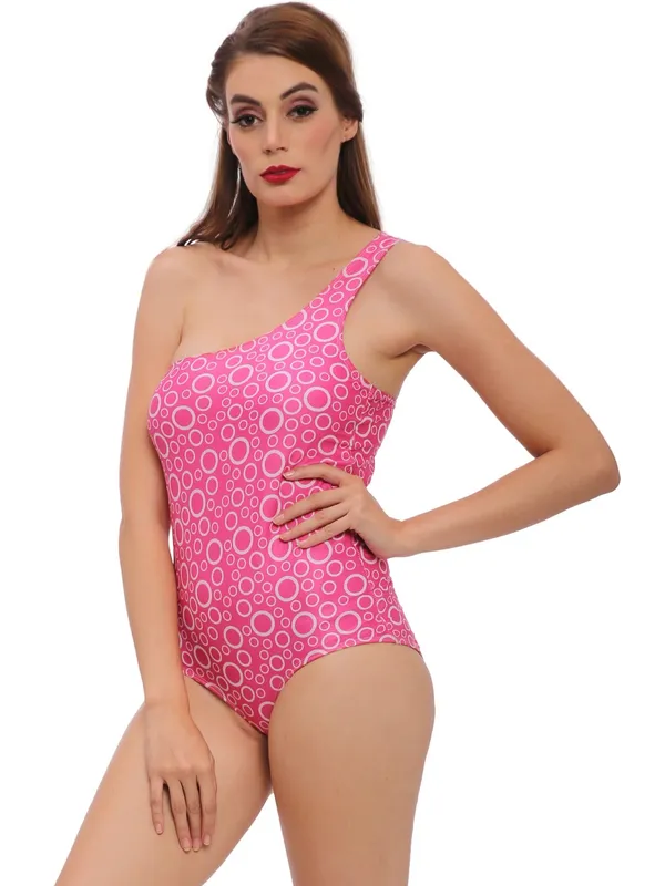 Pink_Berry_Bubbles_One-Piece_One_Shoulder_Swimsuit_For_Women