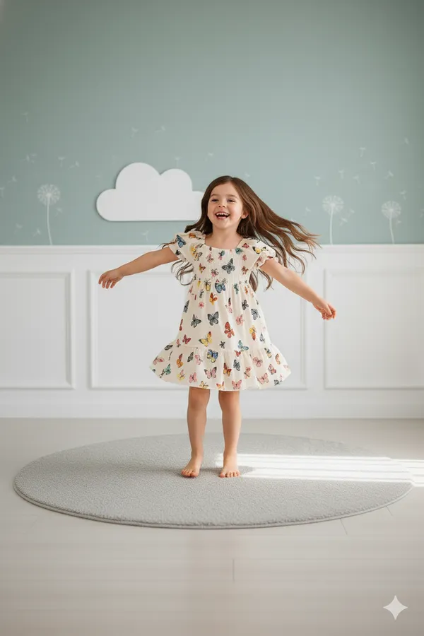 Multicolor_Butterfly_Printed_Short_Sleeve_Kids_Dress