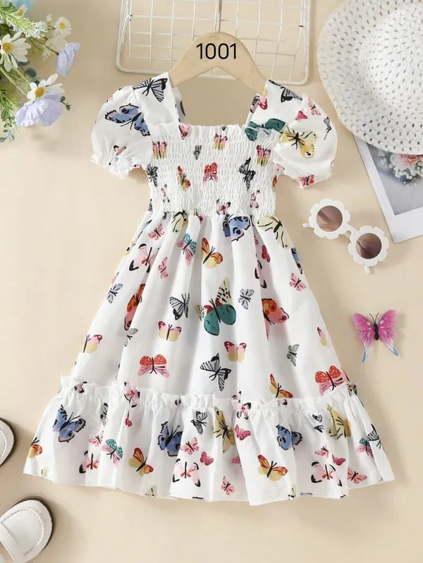 Multicolor_Butterfly_Printed_Short_Sleeve_Kids_Dress