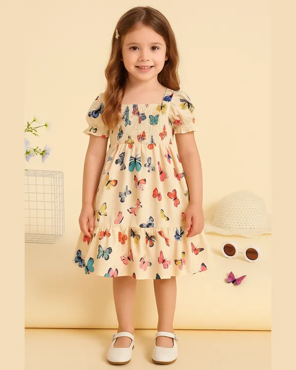 Multicolor_Butterfly_Printed_Short_Sleeve_Kids_Dress