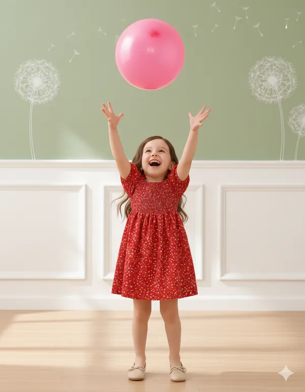 Red_Floral_Printed_Short_Sleeve_Midi_Kids_Dress