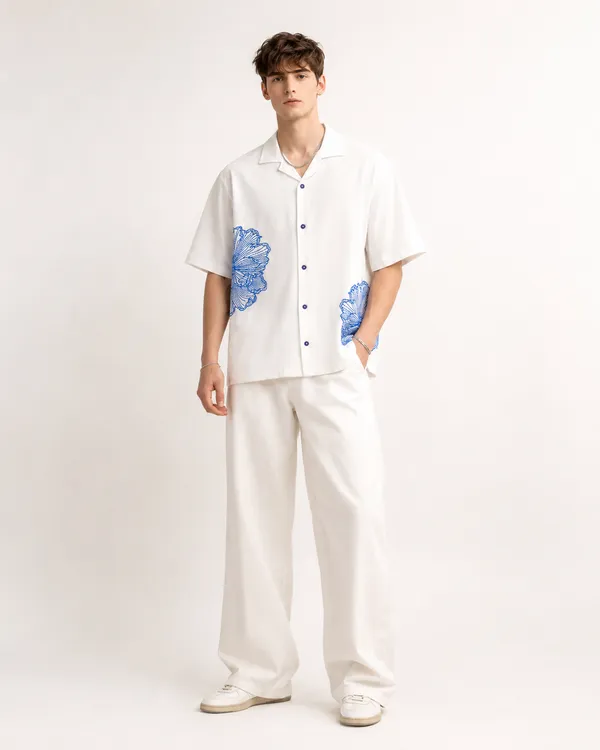 White_Cotton_Regular_Fit_Floral_Embroidered_Cuban_Collar_Shirt_For_Men