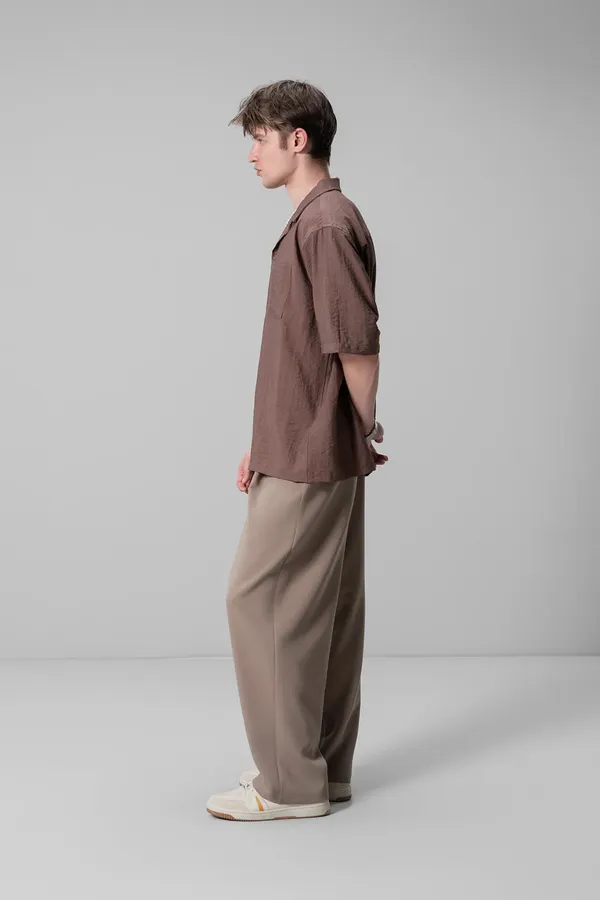 Men_Brown_Camp_Collar_Oversized_Short_Sleeve_Shirt