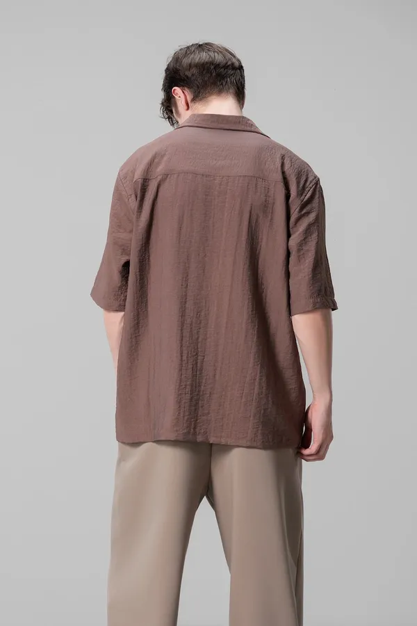 Men_Brown_Camp_Collar_Oversized_Short_Sleeve_Shirt