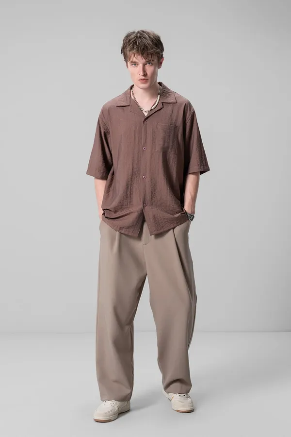 Men_Brown_Camp_Collar_Oversized_Short_Sleeve_Shirt
