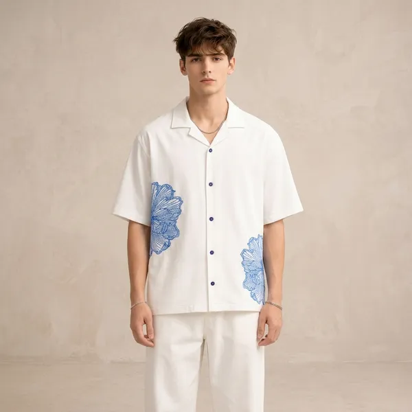 White_Cotton_Regular_Fit_Floral_Embroidered_Cuban_Collar_Shirt_For_Men