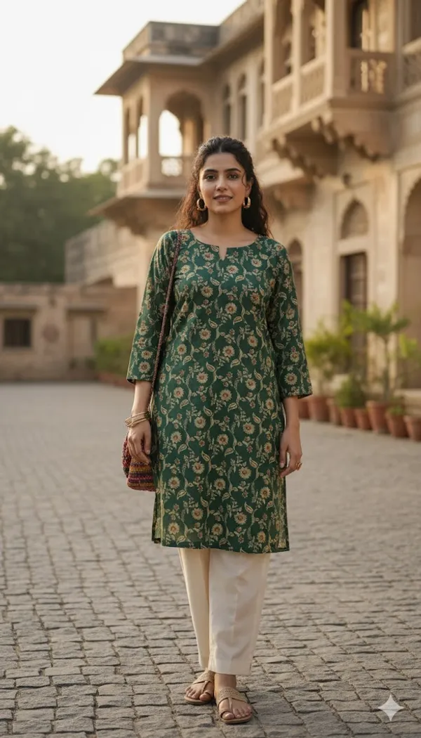 Green_Cotton_Ethnic_Kurta_For_Women