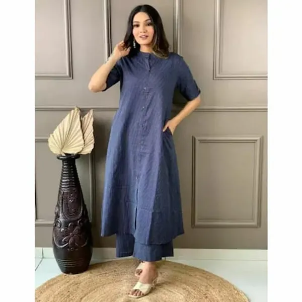 Navy_Blue_Cotton_Kurti_Set_For_Women