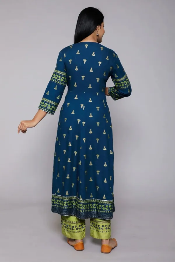 Blue_Cotton_Embroidered_Anrkali_Kurti_Palazzos_And_Malmal_Dupatta_For_Women