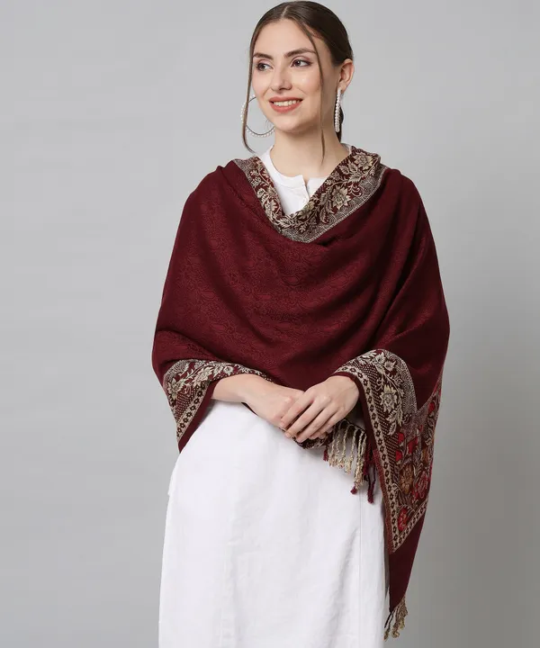 Budapest_Wool_Woven_Women_Shawl_Maroon