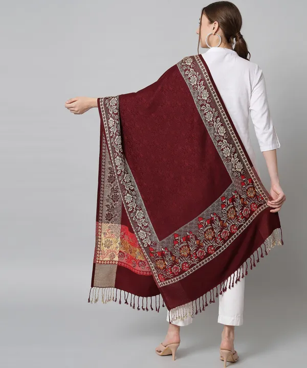 Budapest_Wool_Woven_Women_Shawl_Maroon