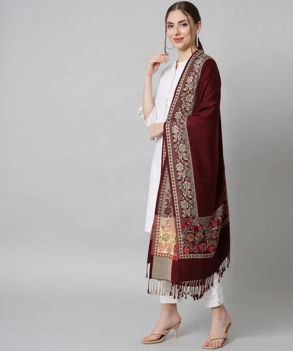 Budapest_Wool_Woven_Women_Shawl_Maroon