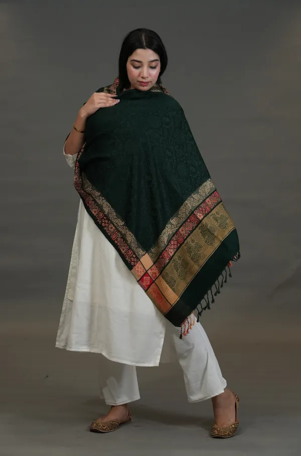 Shifneen_Acrylic_Solid_Women_Shawl_Dark_Green