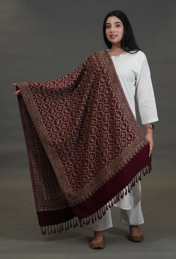 Shifneen_Acrylic_Woven_Women_Shawl_Maroon