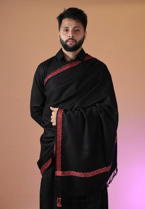 Shifneen_Acrylic_Self_Design_Men_Shawl_Black