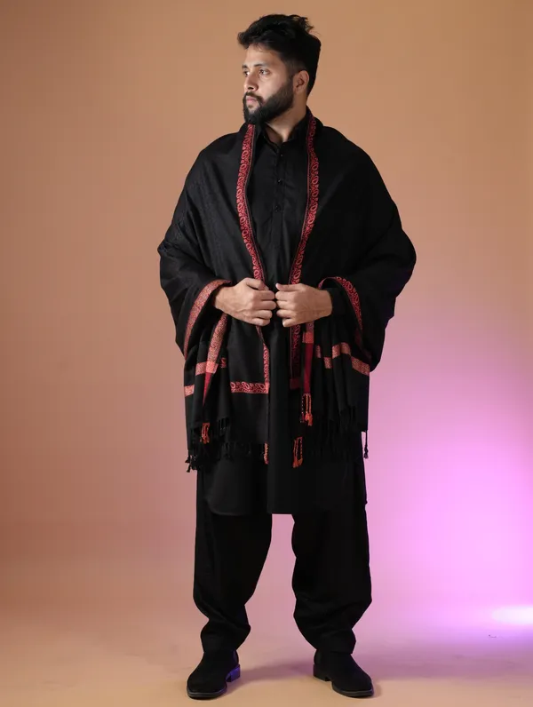 Shifneen_Acrylic_Self_Design_Men_Shawl_Black