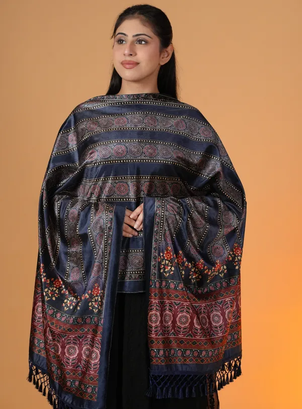 Shifneen_Velvet_Printed_Women_Shawl_Blue