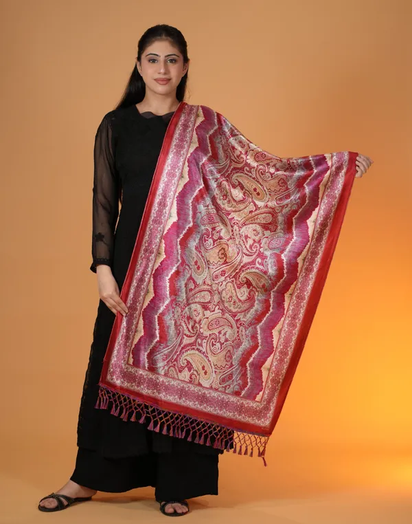 Shifneen_Velvet_Printed_Women_Shawl_Red