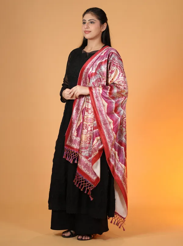 Shifneen_Velvet_Printed_Women_Shawl_Red