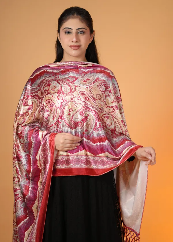 Shifneen_Velvet_Printed_Women_Shawl_Red