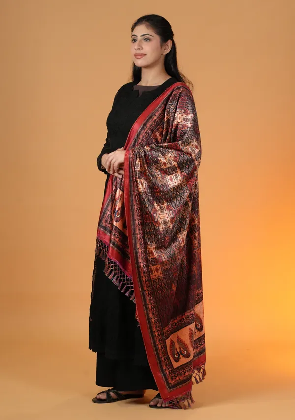 Shifneen_Velvet_Printed_Women_Shawl_Red