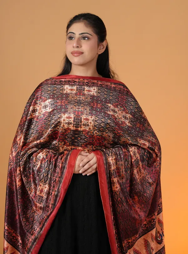 Shifneen_Velvet_Printed_Women_Shawl_Red