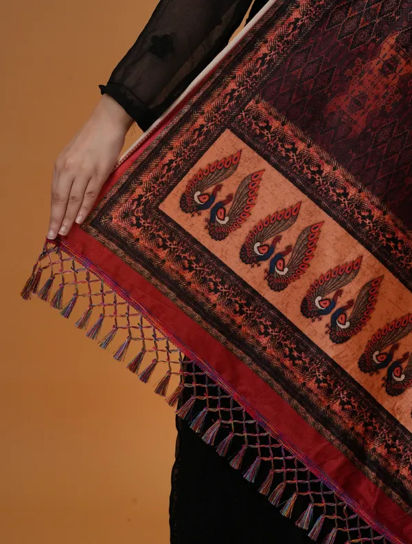 Shifneen_Velvet_Printed_Women_Shawl_Red