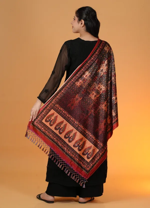 Shifneen_Velvet_Printed_Women_Shawl_Red