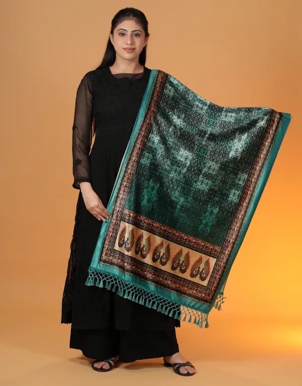 Shifneen_Velvet_Printed_Women_Shawl_Green