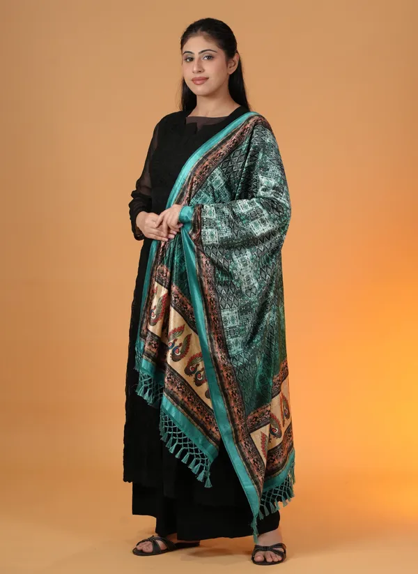 Shifneen_Velvet_Printed_Women_Shawl_Green
