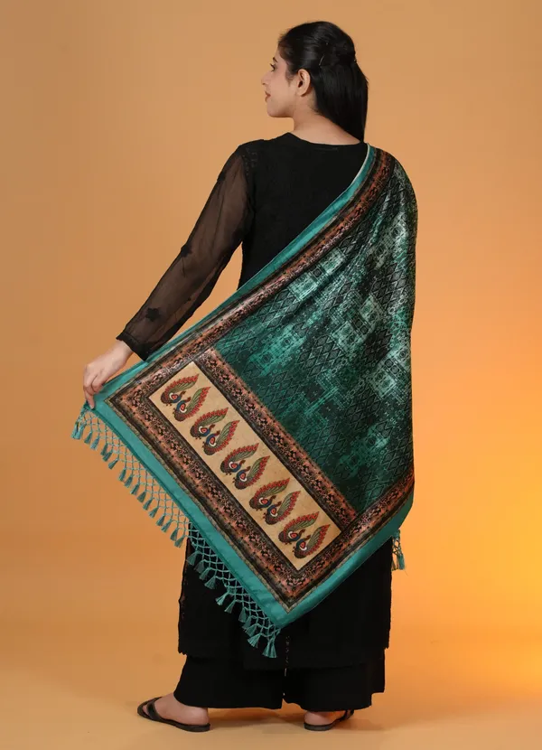 Shifneen_Velvet_Printed_Women_Shawl_Green